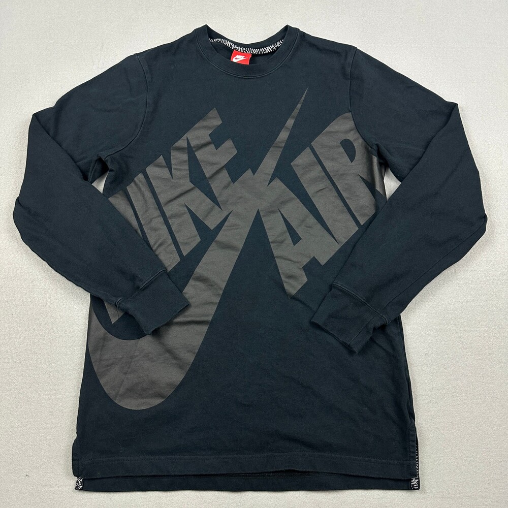 Nike Sweatshirt Men Medium Black Air Long Sleeve Wrap Graphic Crewneck Top M *